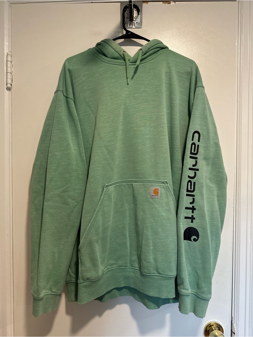 Carhartt Loose Fit Sz2XL Green Logo Sleeve Hoodie Streetwear Gorpcore Mid-weight
